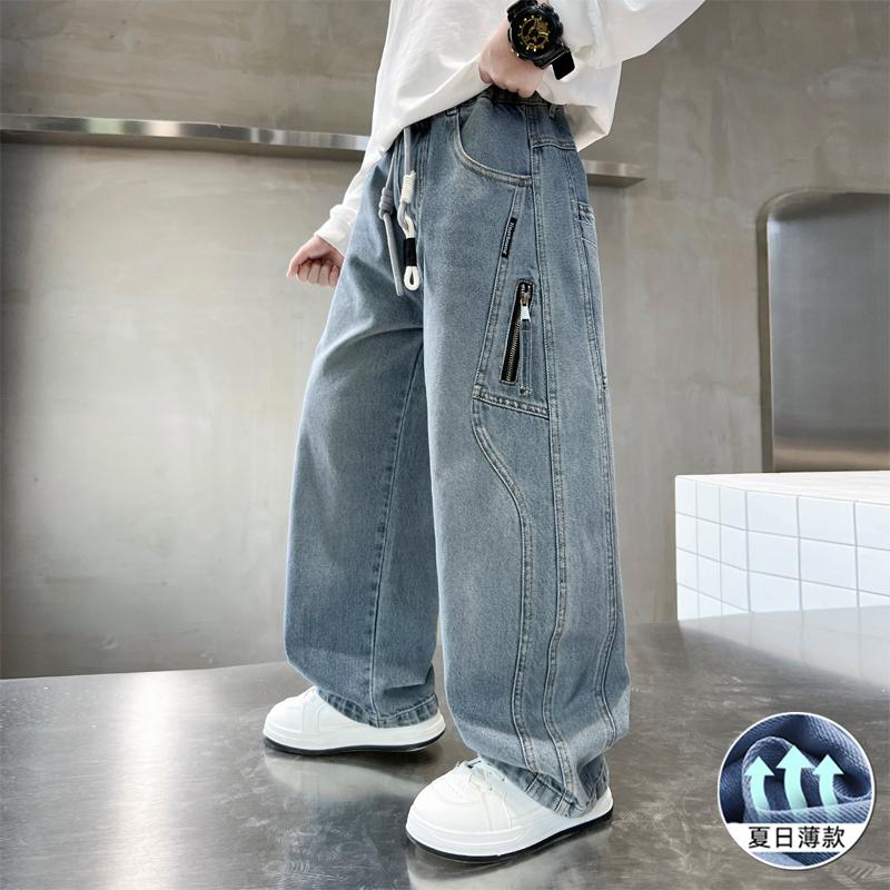 Boys' straight leg jeans 2026 spring new item, children's medium and large children's loose pants, boys' handsome spring and autumn pants