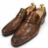 Очень хорошие мокасины Santoni Туфли-лоферы с U-образным мысом деловые Коричневая кожа Мужские 6 12986 Б/у