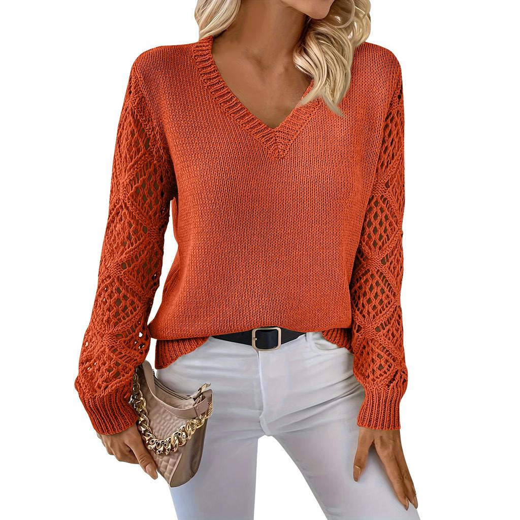 Women's Fashion Casual V-Neck Long Sleeve Loose Personalized Solid Color Sweater