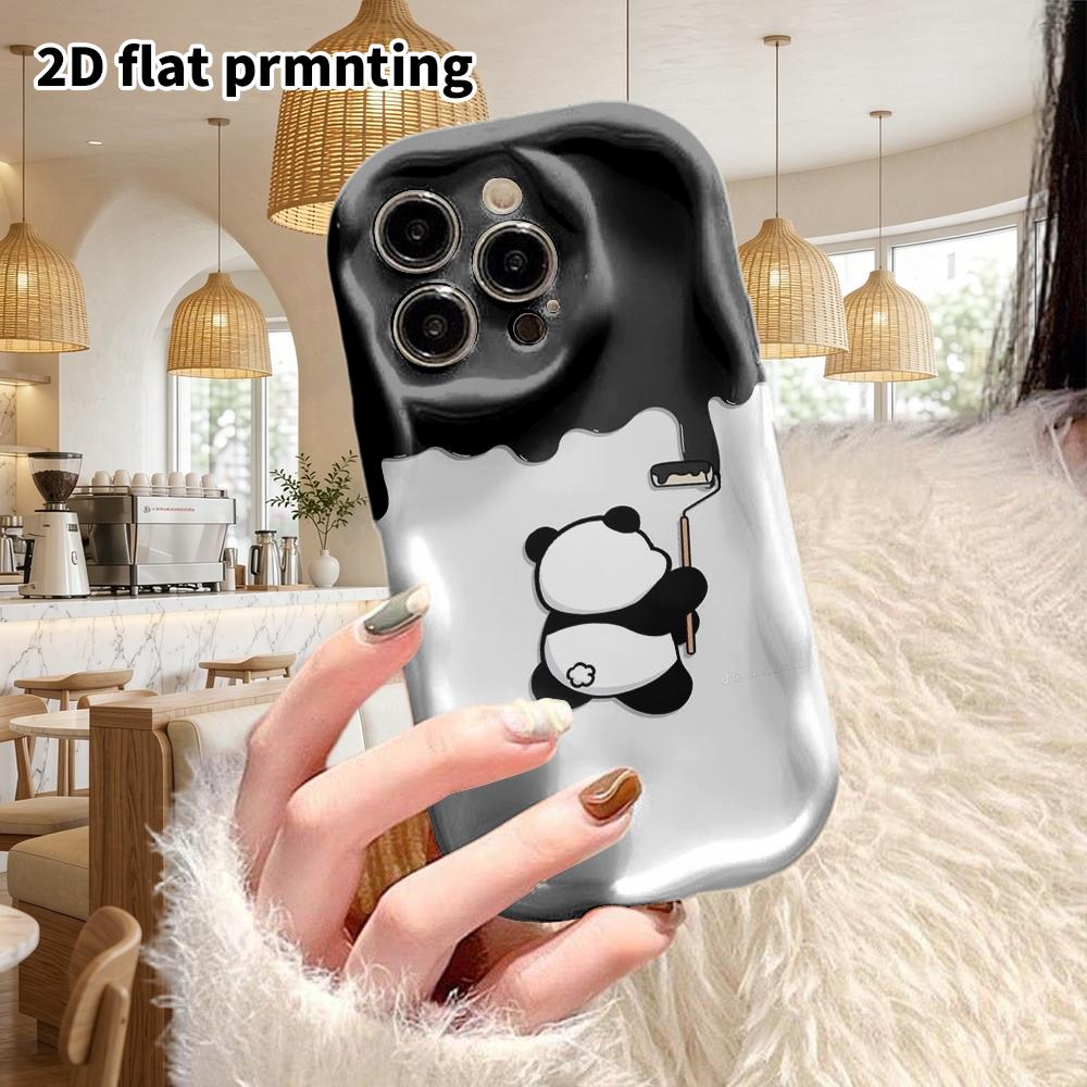 Phone Case: 2D flat design suitable for iPhone 18 17 16 15 14 13 Pro film protective case, couple style, wall-brushing little panda, Christmas and Hal