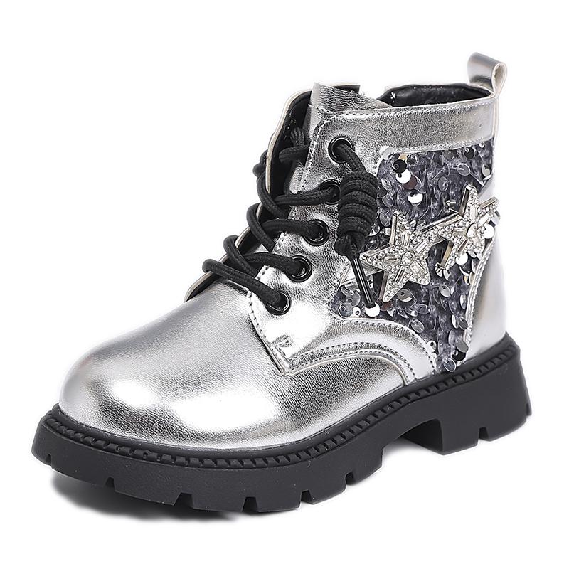 Winter Girls Sequins Boots Luxury Versatile Children Fashion Boots Black Silver Non-slip Kids Causal Ankle Cotton Boot Trend New