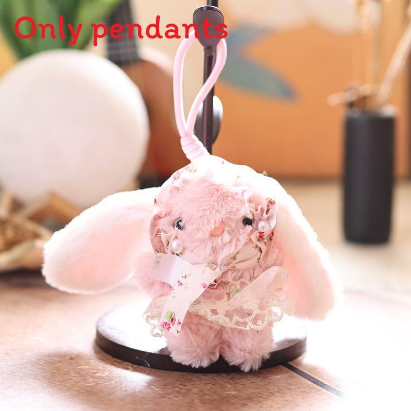 Cute Rabbit Plush Doll With Floral Lace Long Skirt Design For Bag Ornament And Collection