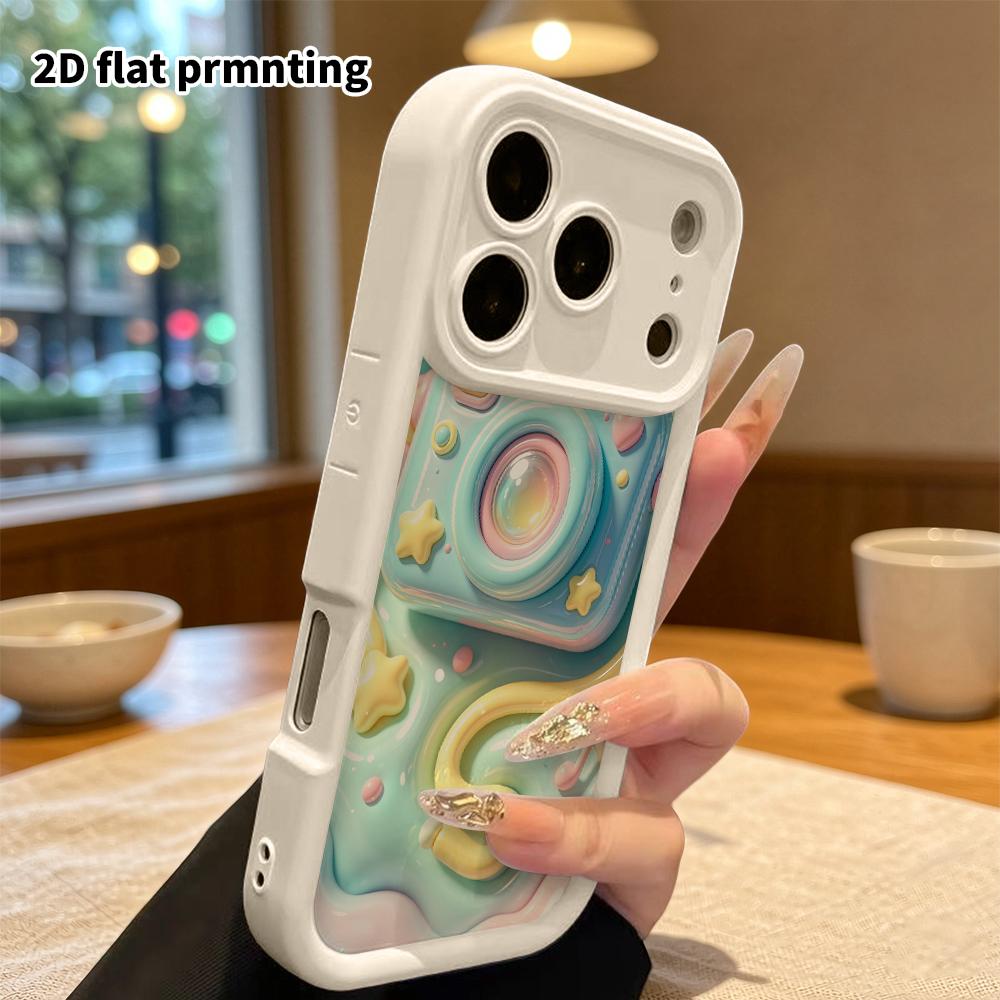 Phone case: 2D flat design suitable for iPhone 18 17 16 15 14 13 Pro protective case, macaron camera, perfect Christmas and Halloween holiday gift