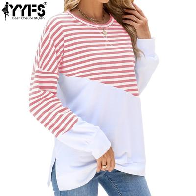 Женская мода повседневная весна-осень полосатый принт длинный рукав О-образный вырез блузки и рубашки