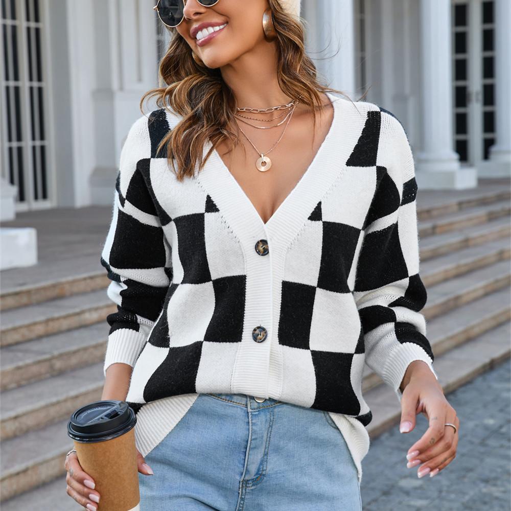 GMXIA Women's Fashion Casual Plaid Print Autumn Winter Long Sleeve Cardigans Sweater Coat