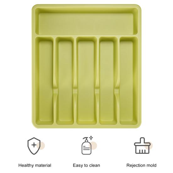 Cutlery Drawer Organizer Tray 6 Compartment Plastic Storage Box for Kitchen Utensils Forks Spoons Cutter Sturdy BPA-Free Divider Holder