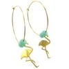 [P7733] - Designer Steel Hoop Earrings 'Flamingo Pink' Turquoise Gold - 35 Mm - 25x13 Mm