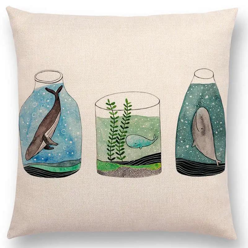 Newest Fashion Nordic Style Whale Cushion Cover Ocean Whales Home Pillow Case Linen Cotton Pillows Covers
