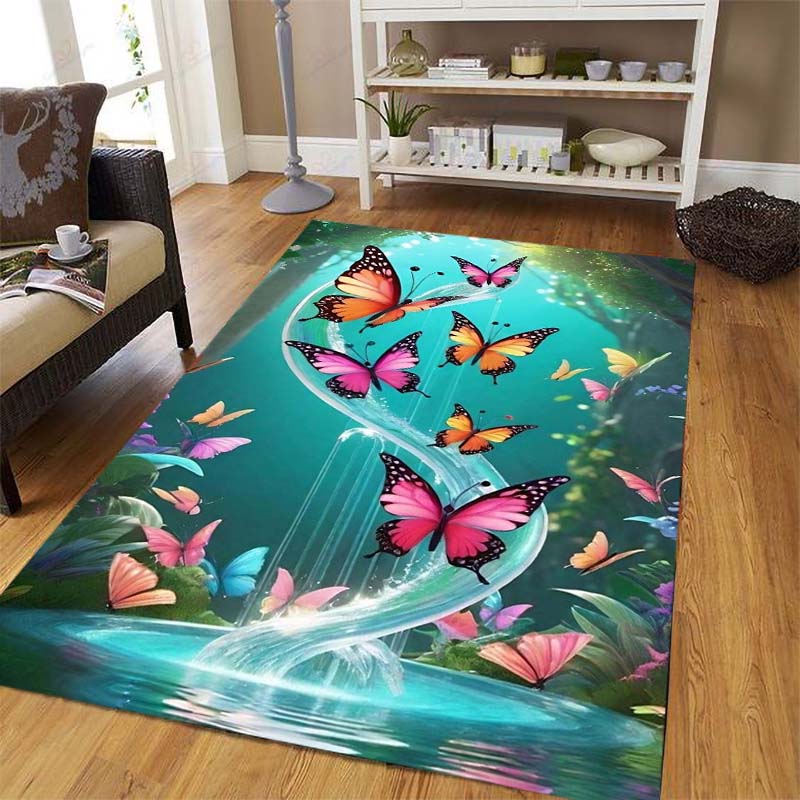Dreamy Purple Butterfly Pattern Rugs for Living Room Bedroom Area Rugs Child Room Play Rug Cartoon 3D Printing Kids Game Mats001