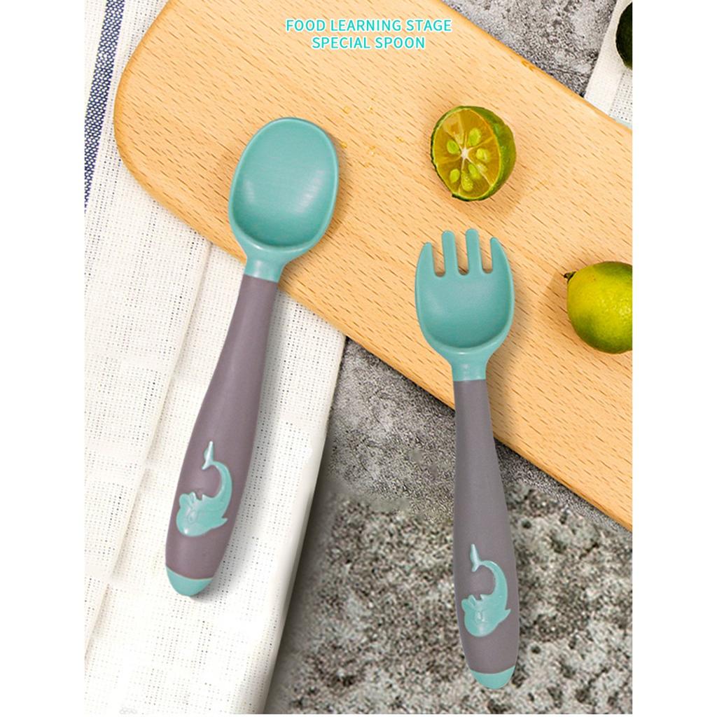 New Baby Fork And Spoon Set, Food-grade Silicone, Children's Training Spoon, Complementary Food Set