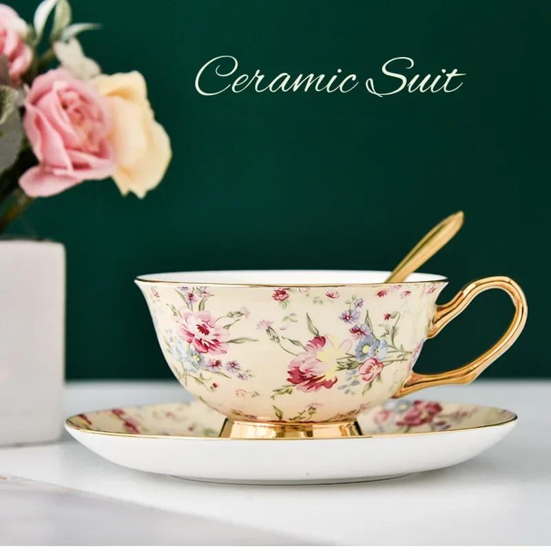 Bone China Coffee Cup Spoon Saucer Set English Afternoon Tea Cup Coffeeware 170ml Porcelain Cup and Saucer for Coffee
