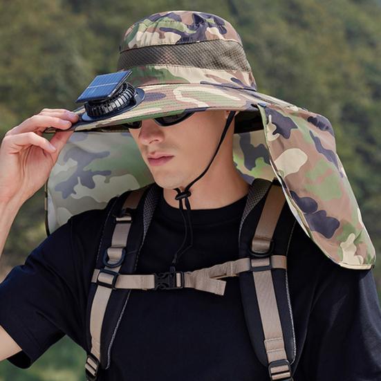 Солнцезащитная шляпа с камуфляжным принтом, широкополая рыболовная шляпа с двухрежимным вентилятором, регулируемая шляпа с защитой от ультрафиолета и тремя передачами