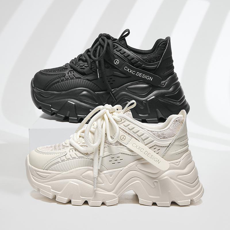 2025 новые весенние туфли на платформе в стиле папа, женские, увеличивающие рост на 7 см, универсальные, удобные, дышащие и легкие повседневные спортивные туфли