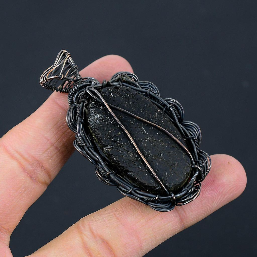Черный Турмалин Драгоценный Камень Медная Проволока Обернуть Кулон Ручной Работы Подарок Ювелирных Изделий