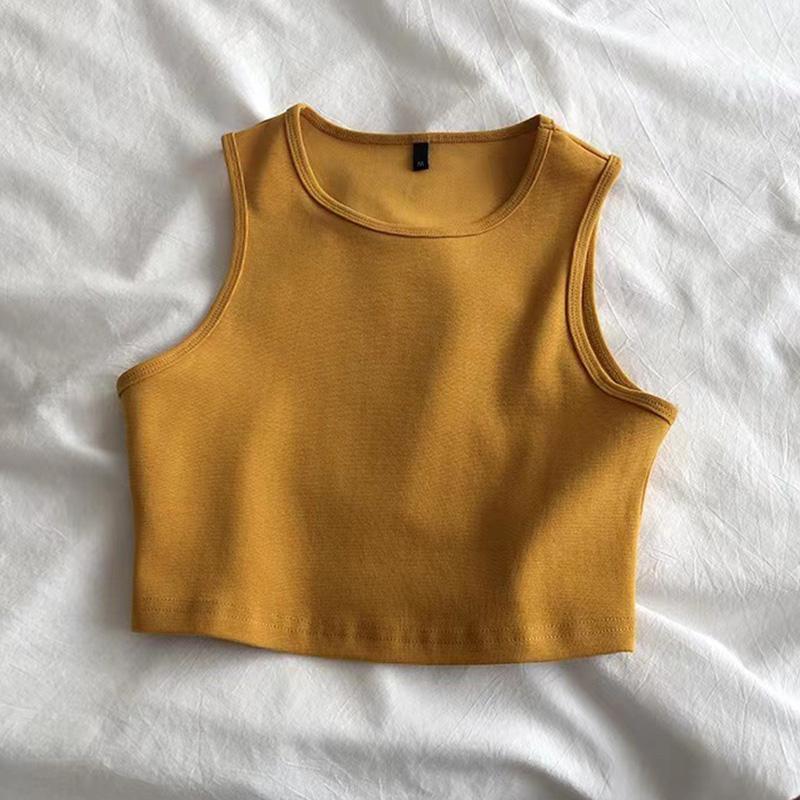 Solid Sleeveless Slim Tank Tops For Women High Elastic Elegant Crew Neck Casual Bottoming Vest Summer Versatile Crop Top