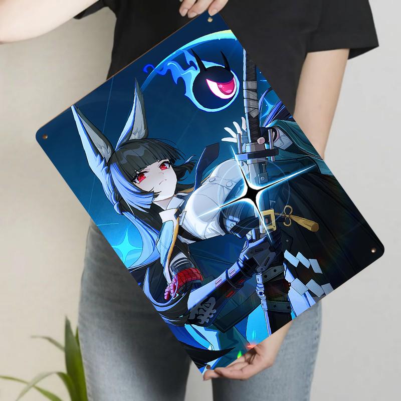 Anime Girl Samurai Metal Wall Art Japanese Manga Character Decorative Iron Painting for Home Room Decoration