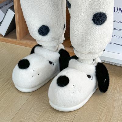 Милые хлопковые тапочки женские сезонная сумка каблук флис утолщенные мультяшные щенок плюшевые теплые мужские хлопковые туфли мужские