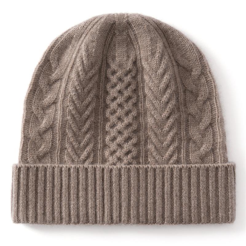 Cashmere hat women's high-end solid color wheat ear twisted flower outdoor fashion flanged casual autumn and winter knitted hat