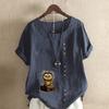 Women's Fashion Owl Prined Short Sleeve T-shirt Loose Cotton Shirt Casual Loose Summer Blouse Plus Size Tops