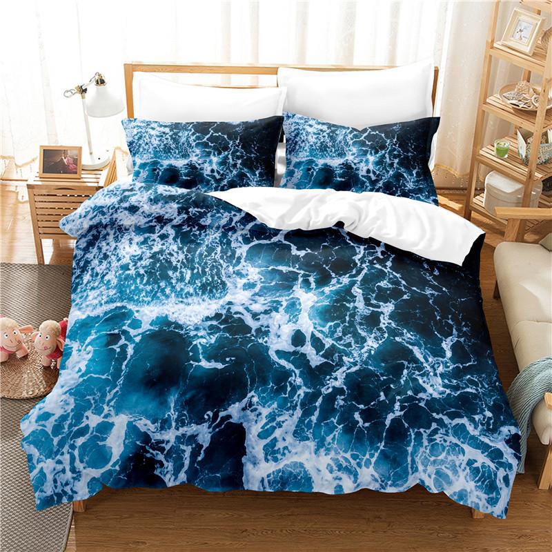 Sea Wave Duvet Cover King/Queen Size 3D Blue Ocean Spray Waves Bedding Set for Kids Teens,Azure Seawater Soft Comforter Cover