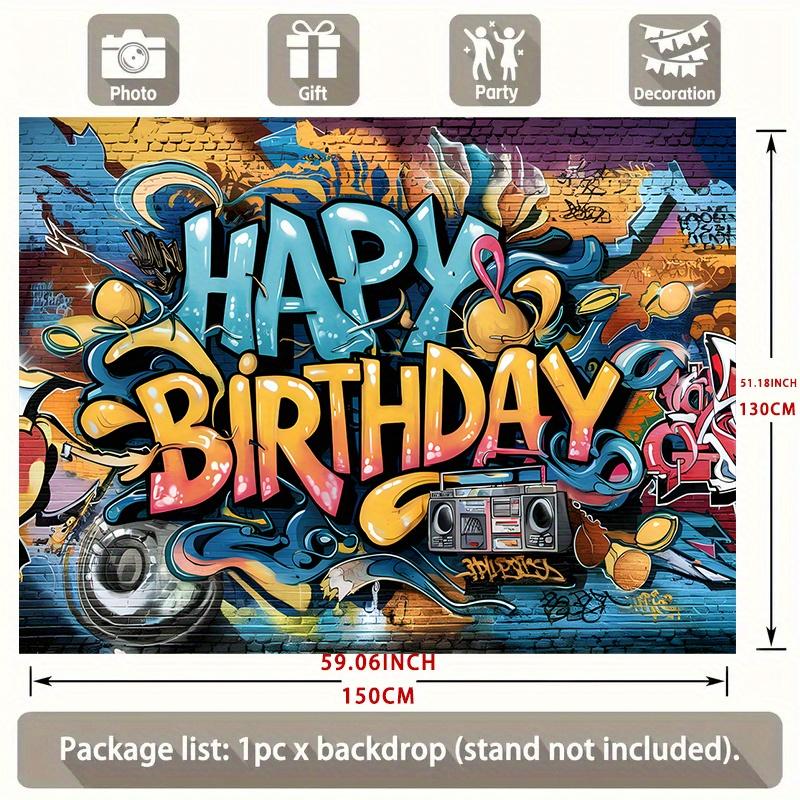 Party banner 1 piece, birthday happy graffiti background cloth -, photo props, polyester banner decoration, yzb