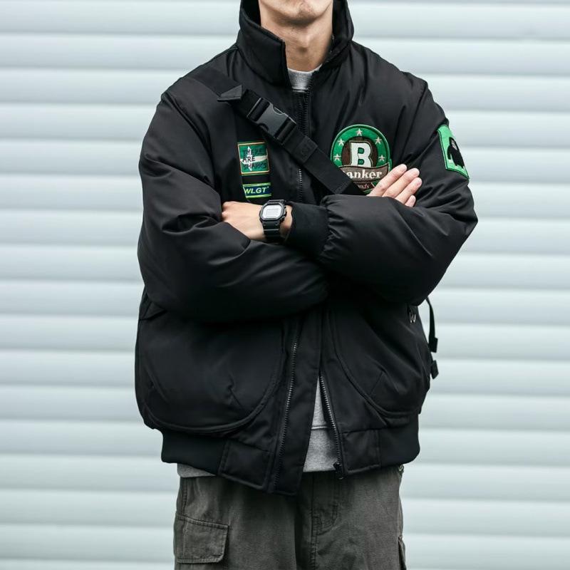 Унисекс Летная куртка серии Звездные войны: Американский кэжуал, Вышитые нашивки, Множество карманов, Воротник-стойка, Хлопковая рабочая одежда, Реплика