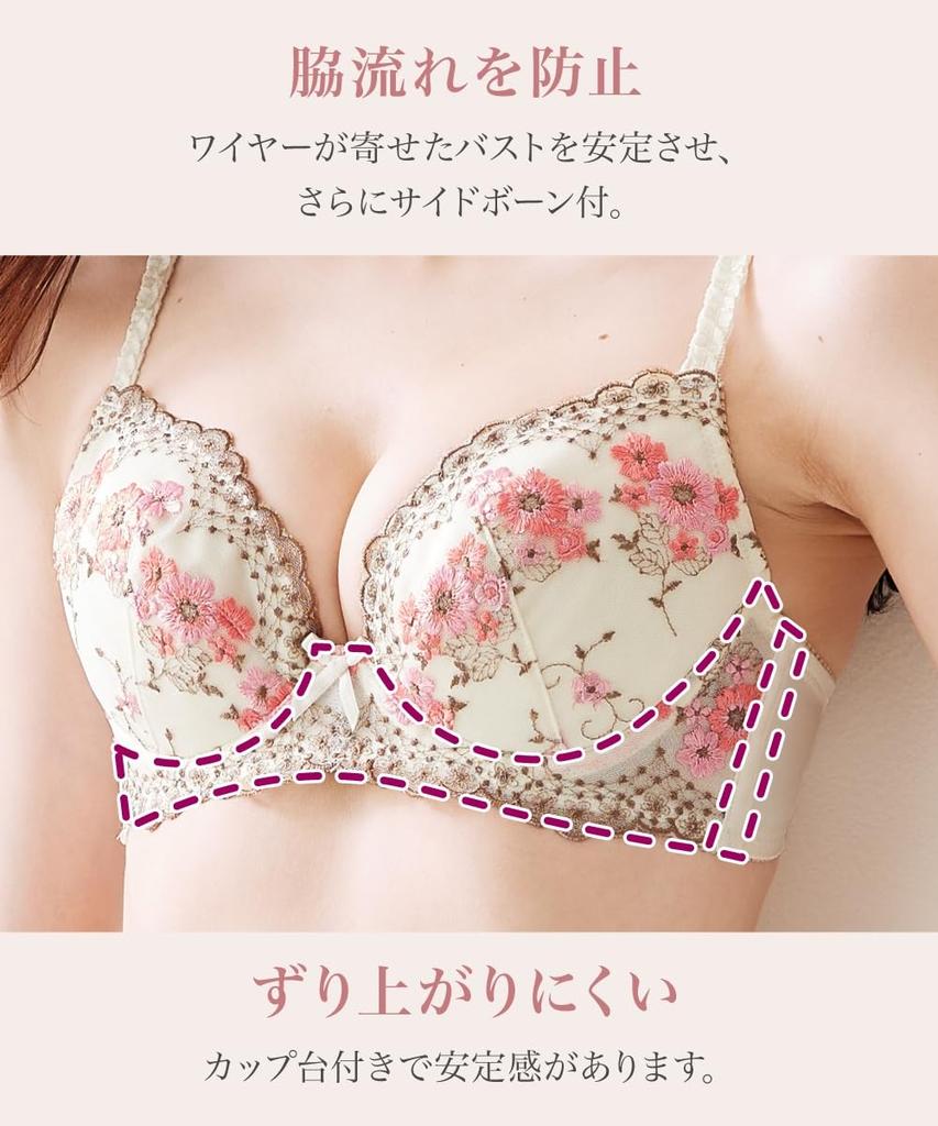 Nissen Bra and Panty Flower Bouquet Pattern Light C75 L Women's Set, (Triumph), Pink, /