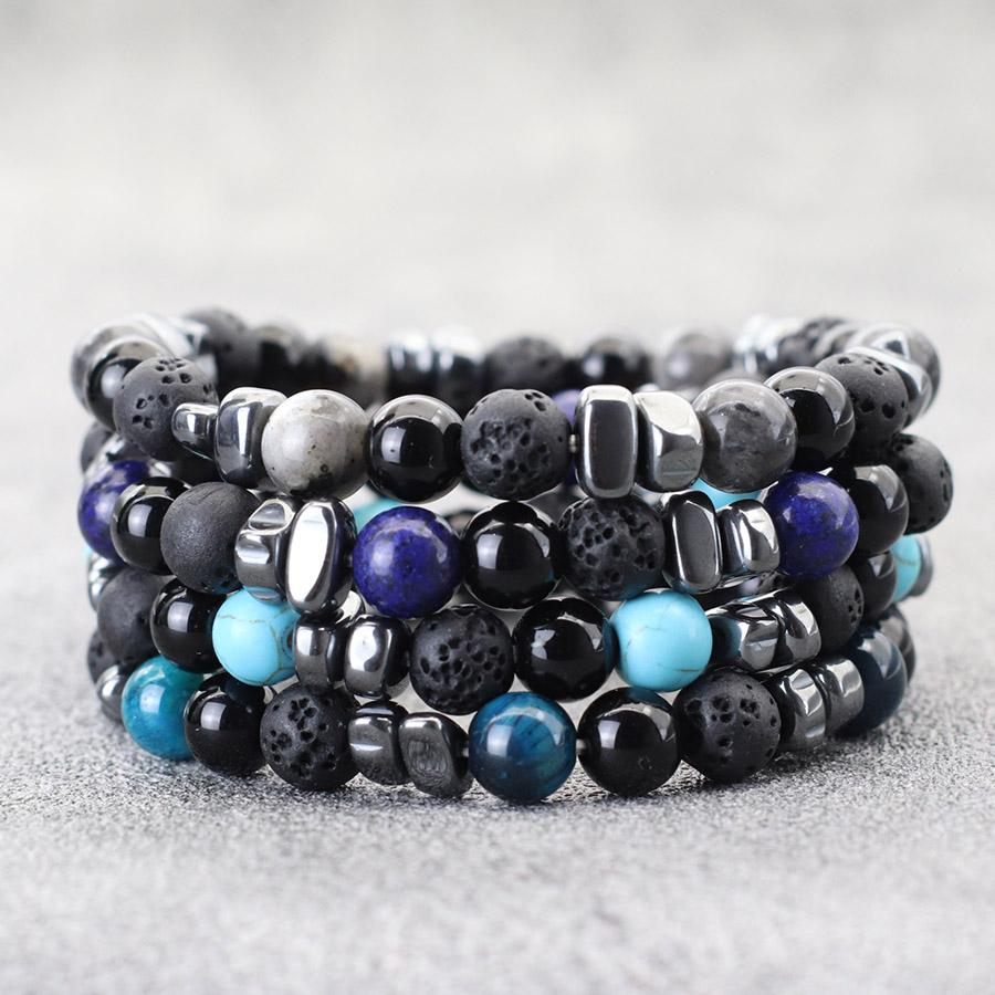 Volcanic Stone Beaded Bracelet Men Jewelry Black String Frosted Beads Personalized Trend of Men Women Accessories