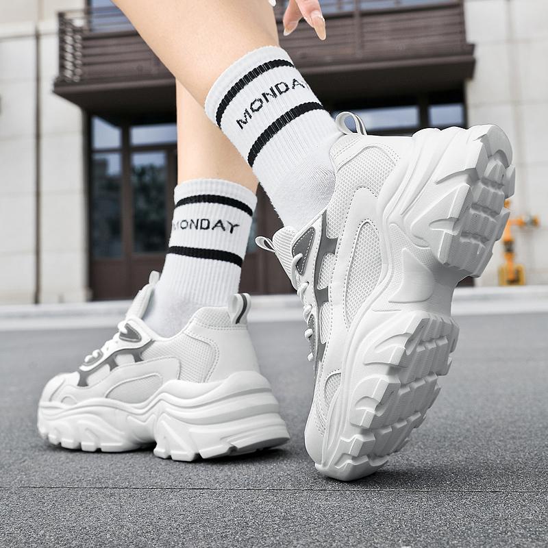 Женская спортивная обувь с толстой подошвой и сеткой, модная и легкая, увеличенного размера, женская обувь, мужские кроссовки