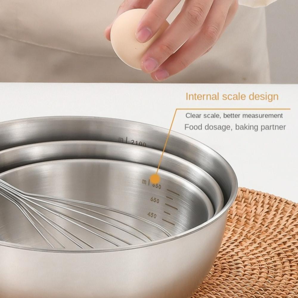 Stainless Steel Fruit Salad Bowl with Scale Noodles Bowl Dish Container for Cooking Baking
