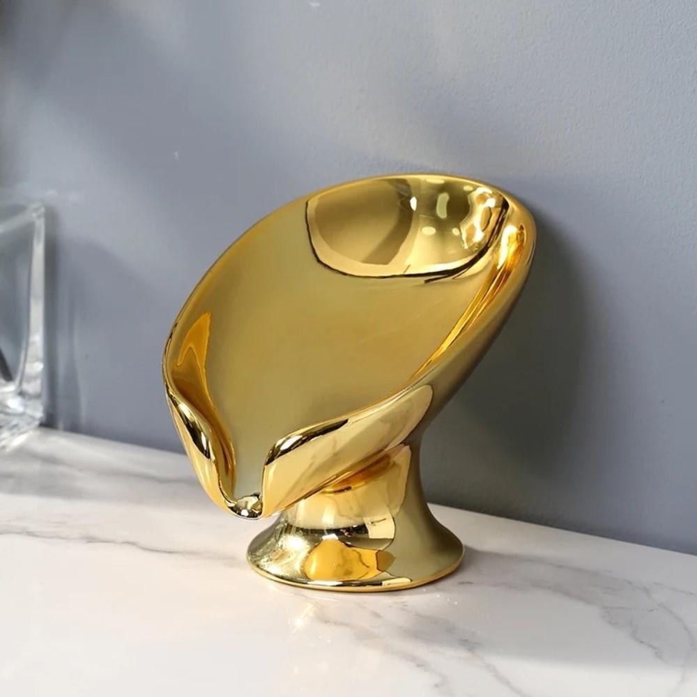 Leaf Shape Self Draining Soap Holder Ceramic Bathroom Storage Holder Elegant Soap Rack Washbasin