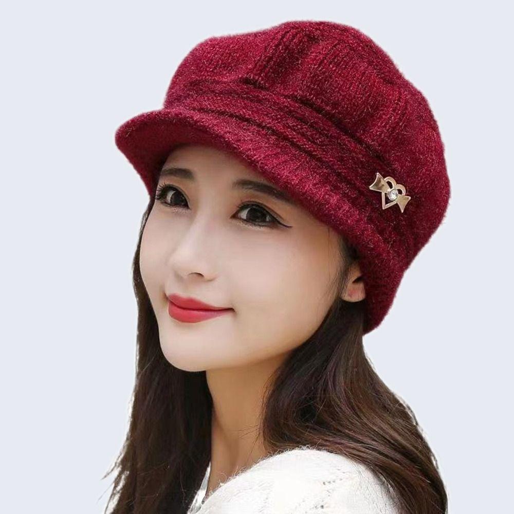 Вязаная шерстяная шапка, однотонная вязаная шапка, женская мода, зимний головной убор для пожилых людей