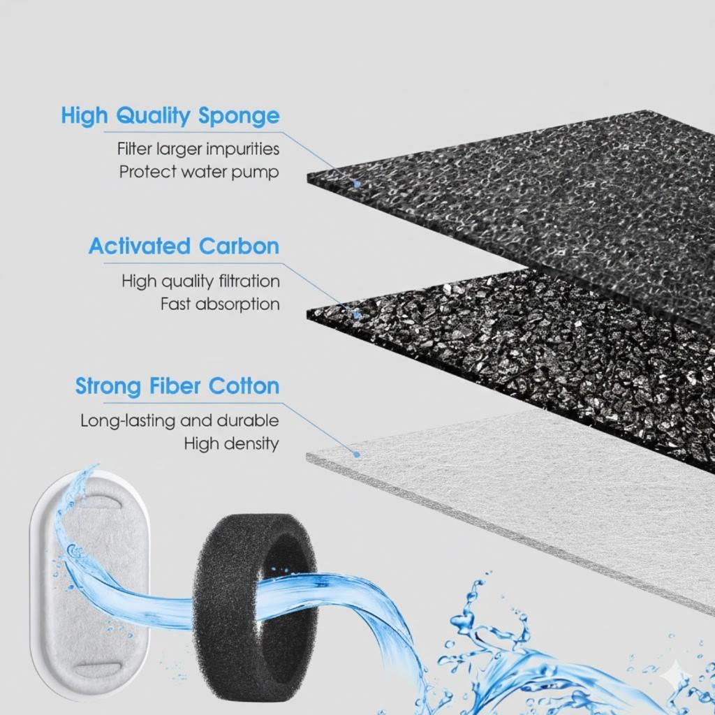 Cat Water Fountain Filters 20PCS Carbon Filter 20PCS Sponge Replacement for Pet Fountain
