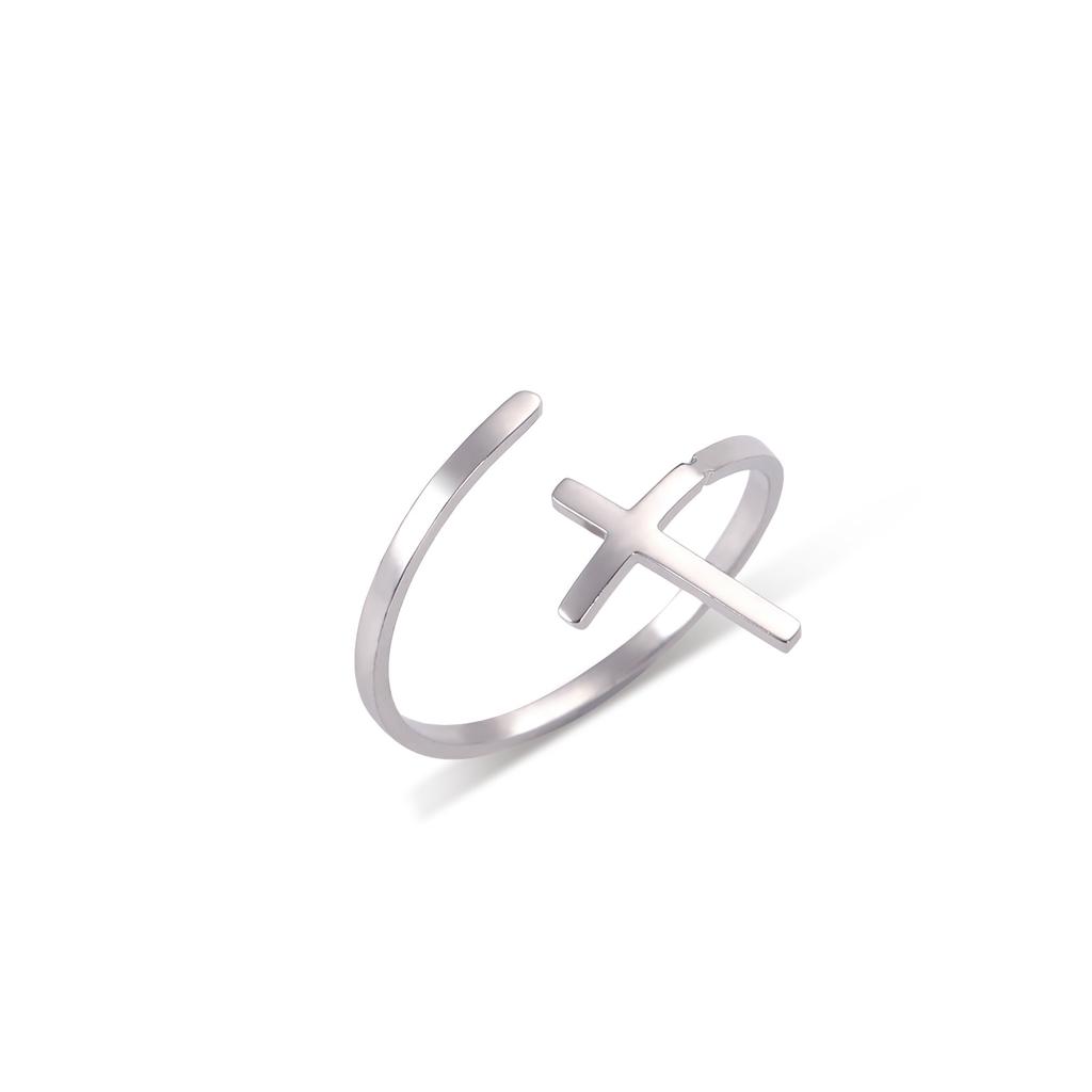 New 2025 Classic Christian Cross Ring Adjustable Stainless Steel Open Rings for Women Men Fashion Christ Jesus Jewelry Fashion Accessories Creative