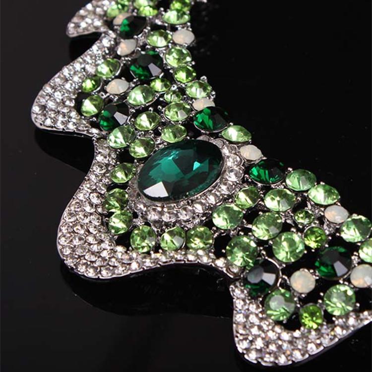 Green Crystal Diamond Short Clavicle Necklace Earrings Set Dress Dinner Banquet Bridal Women's Jewelry