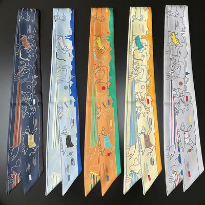 New Korean Animal Puppy Pattern Twill Silk Scarf Lady Neck Tie Handbag Decorative Ribbon Wrap Accessory  Hand Bags for Women