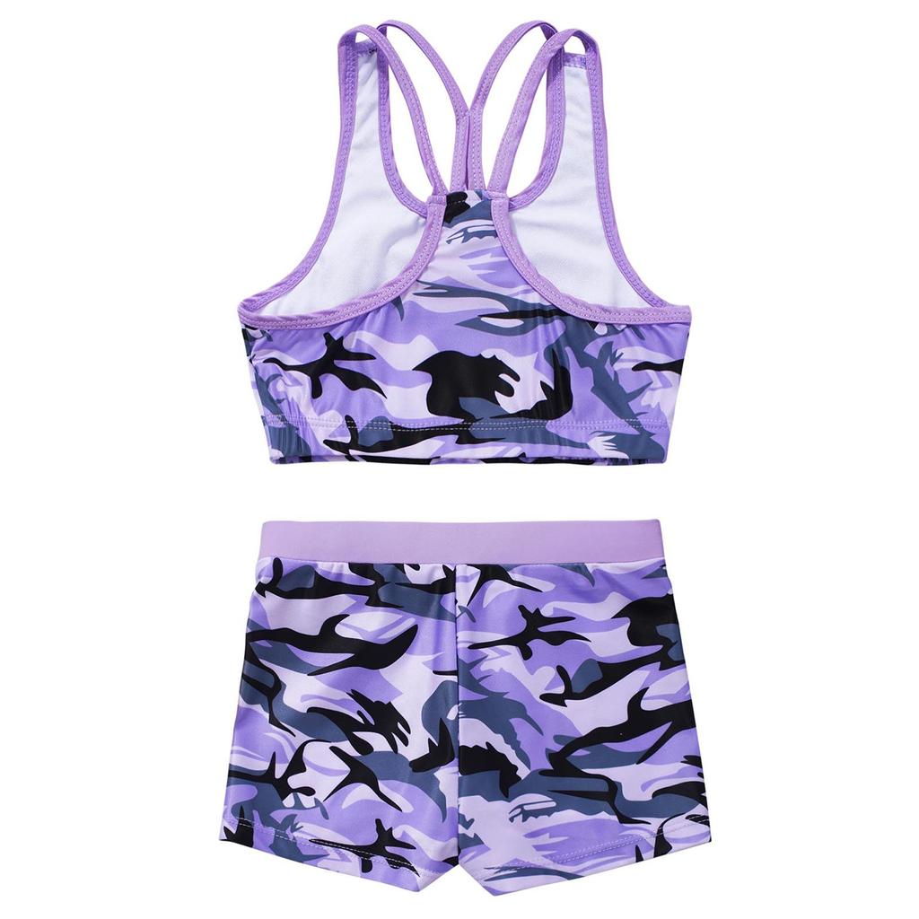 Crew Neck Patterns Printed Sleeveless Y-Shaped Back Tank Vest with Elastic Waistband Boyshorts Athletic Sets