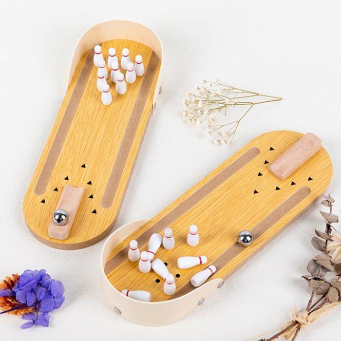 Jeu de bowling - KCVV - Mini bowling - 10 quilles - Bois massif - Acier inoxydable