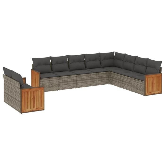 VidaXL Salon de Jardin avec Coussins 10 pcs, Canapés de Patio, Ensemble de Meubles, Mobilier de Terrasse Extérieur, Gris 3260198