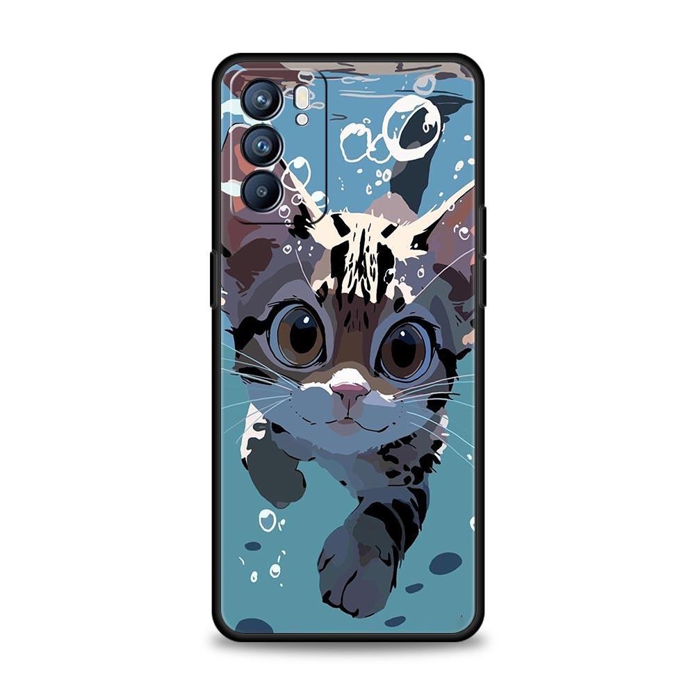 Чехол для Oppo A54 A53 A52 A9 A15 A95 A17 A16 A76 A74 Find X6 X5 Reno8 Reno7 Reno6 Pro 5G Обложка мультяшный милый кот Арт мода
