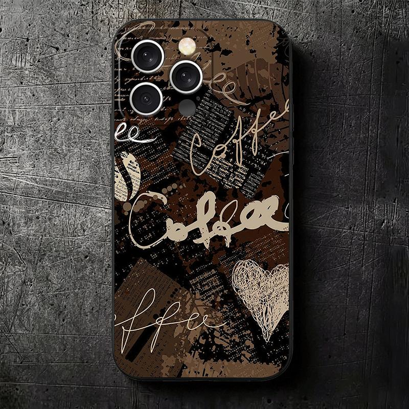 Черный Кофе Модный Стиль Мягкий Чехол для Телефона для iPhone 16 16E 17 Air 15 Pro Max 14 Plus 13 Mini 11 12 7 Черная Задняя Крышка