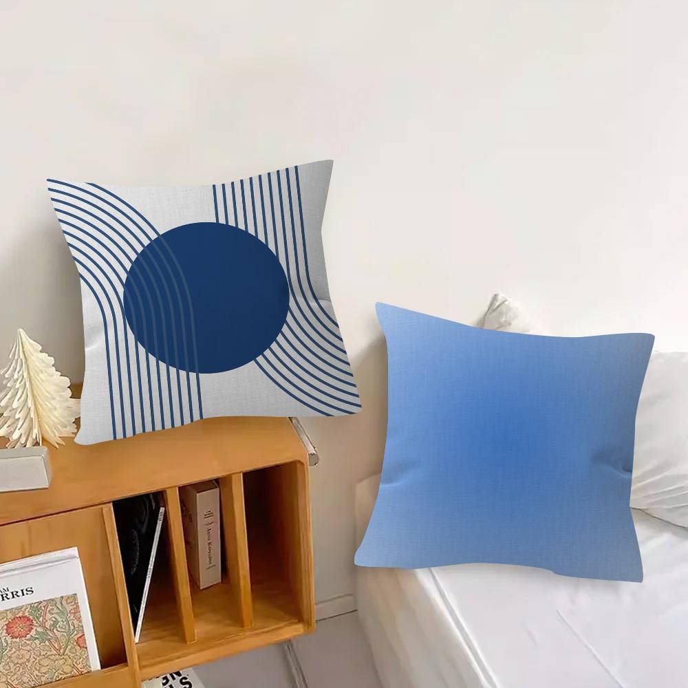Beauty Blue Geometric Cushion Cover Inches Farmhouse Decor Home Throw Pillow Covers For Couch Decorations