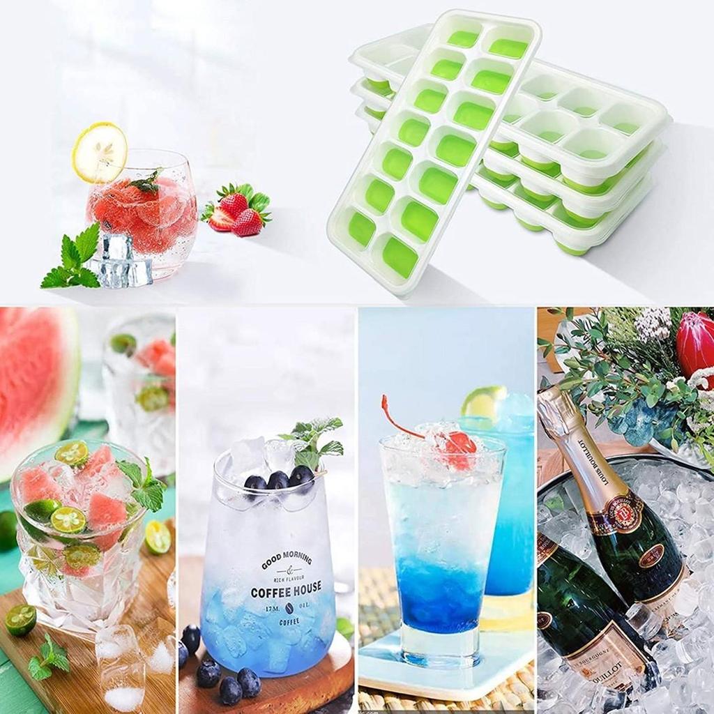 14 Holes Silicone Ice  for Cube Tray Ices Maker  for Mold Trays Containers with Cover