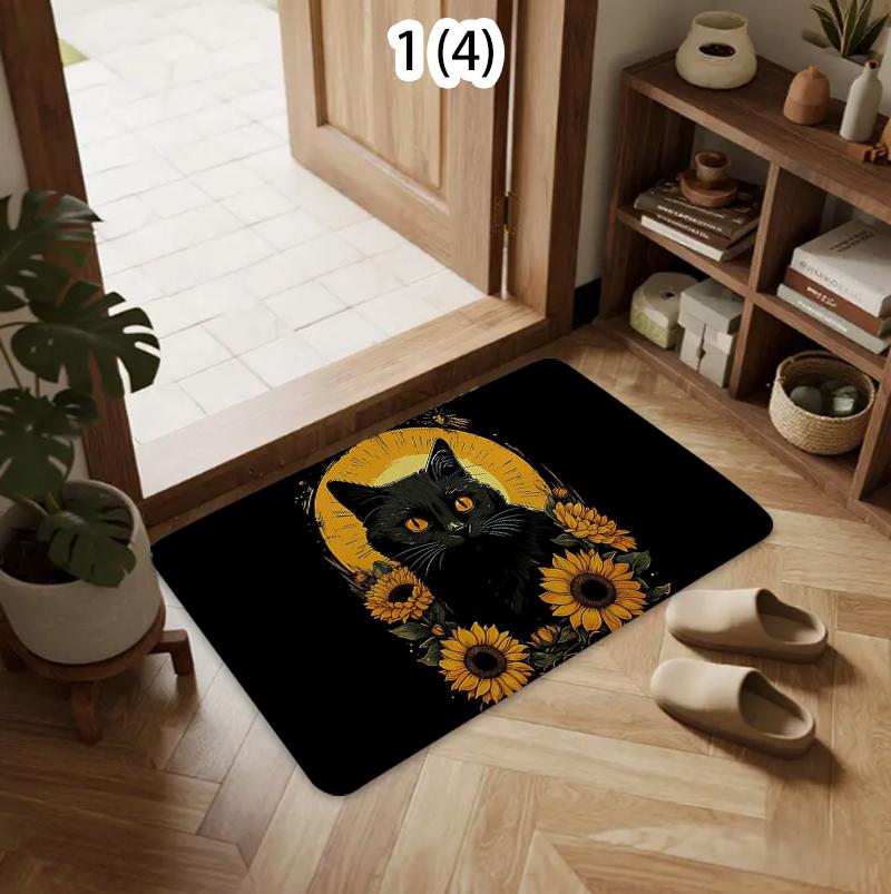 2D Wooden Hole with Four Cats Protruding Soft Pad Cartoon Cat Entrance Door Mat Bathroom Kitchen Anti Slip Mat Kitchen Mat