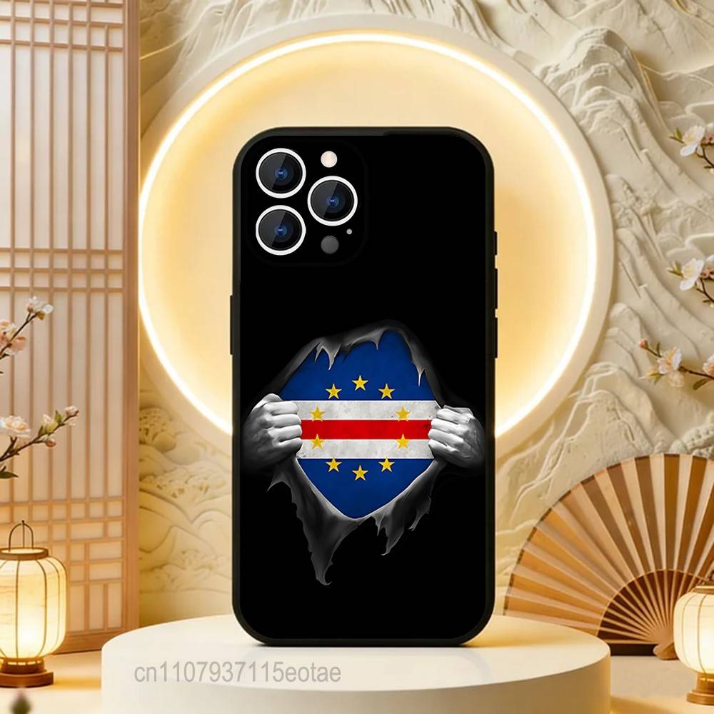 Cape Verde FLAG ART Phone Case For iPhone 17,16,15,14,13,12,11,Pro,Max,Plus,E,Air,Mini Black Shockproof Funda Cover