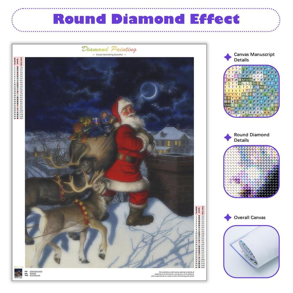 Рождественская алмазная живопись Санта-Клаус Мозаика Алмазная вышивка Олень ручной работы Подарок Настенные картины Искусство 30x40 см/12x16 дюймов