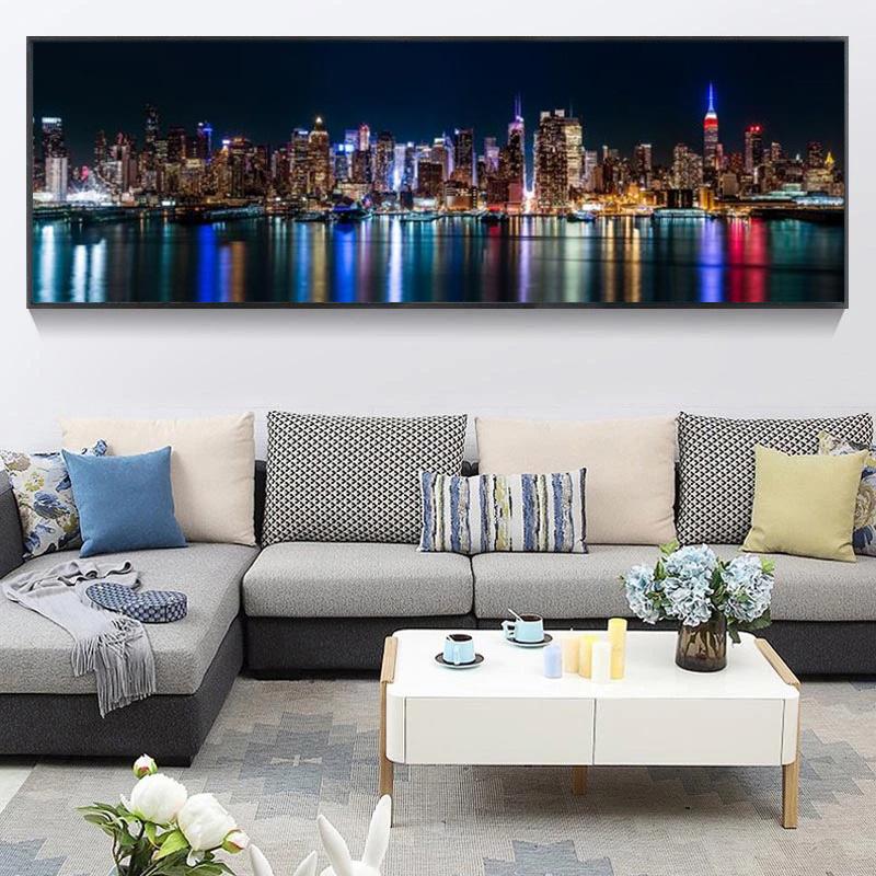 Нью-Йорк, Манхэттен, пейзаж, вид на горизонт, холст, картины на стене, художественные постеры и принты, картины на холсте, домашний декор стен
