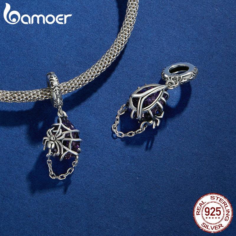 BAMOER Стерлингового Серебра 925 пробы Скелет Сердце и Бабочка Шарм Бусины Череп Бабочка Силиконовый Подвеска для Женщин Браслет DIY Ювелирные Изделия