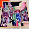 Saddle Print Twill Silk Scarf Women 90CM Square Scarves Wraps Shawl Luxury Brand Hijabs Bandana Handmade Curled Silk Head Scarf