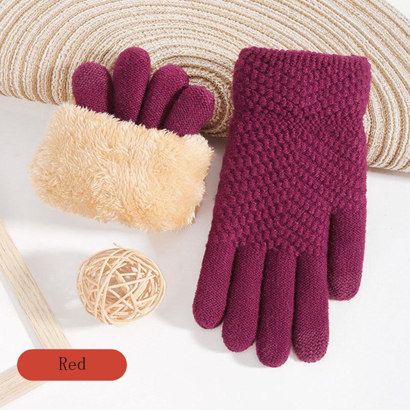 Women's Knitted Gloves For Winter Warm Cold Protection Plus Velvet Double Layer Thicken Outdoor Cycling Touch Screen Glove
